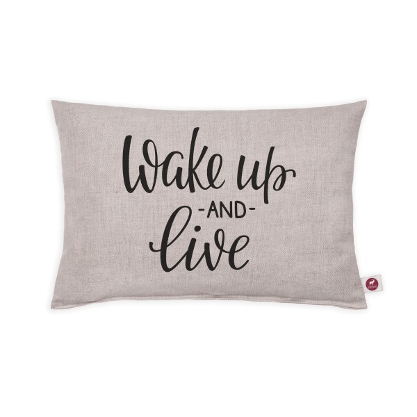 Motivkissen 30x20cm - Wake up and live white